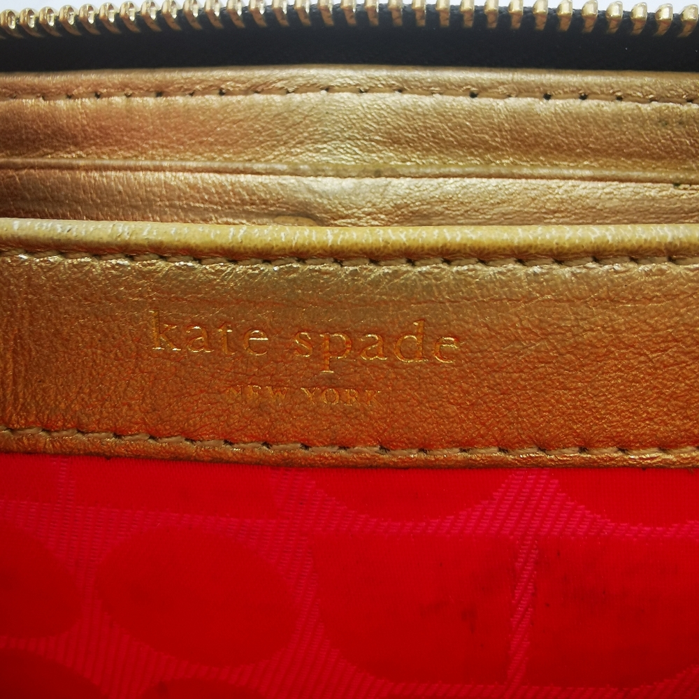 Kate Spade Purse Wallet Black Gold with Embossed logo Pink retro interior + zip - Picture 6 of 9